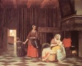 Suckling Mother and Maid genre Pieter de Hooch